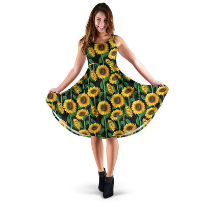 Sunflower Realistic Print Pattern Sleeveless Dress