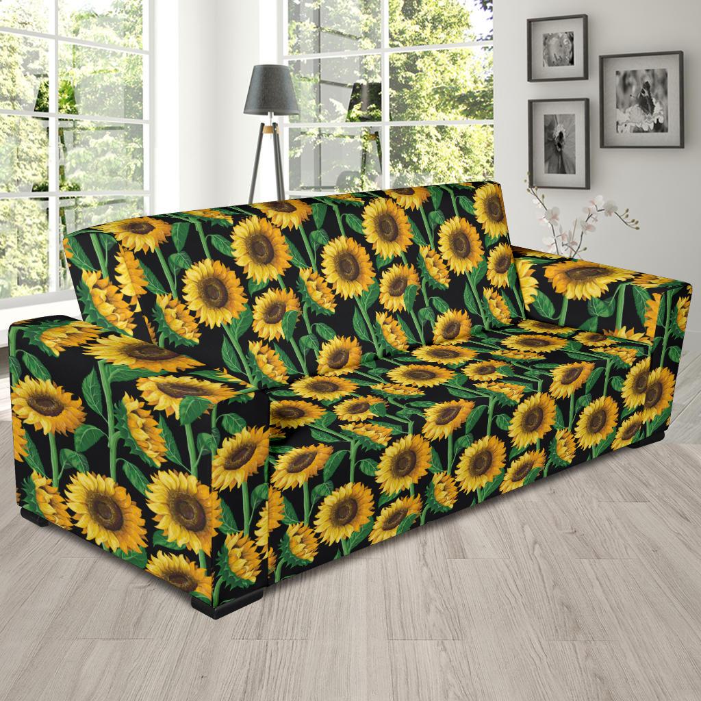 Sunflower Realistic Print Pattern Sofa Slipcover-JTAMIGO.COM