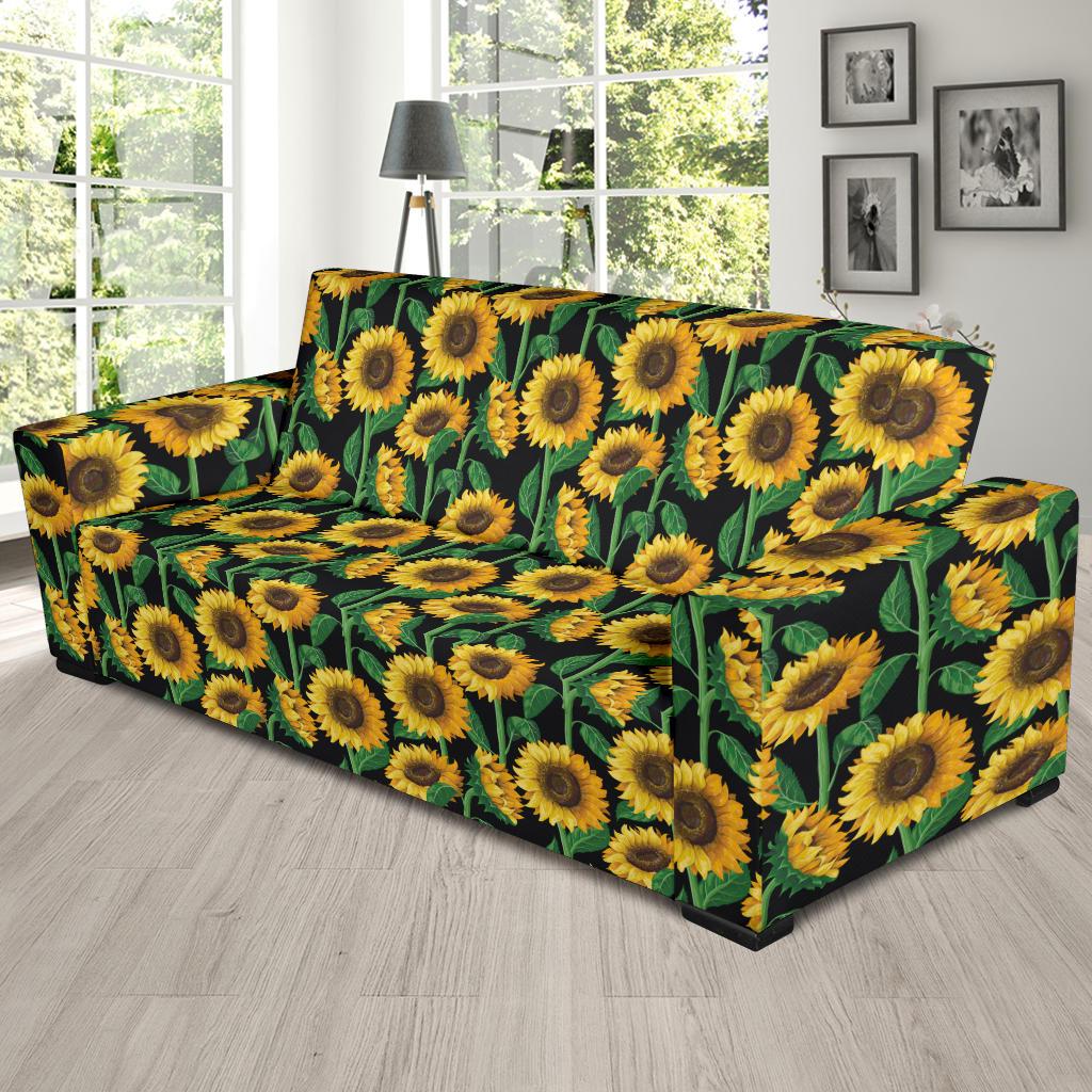 Sunflower Realistic Print Pattern Sofa Slipcover-JTAMIGO.COM