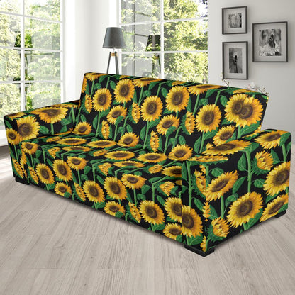 Sunflower Realistic Print Pattern Sofa Slipcover-JTAMIGO.COM