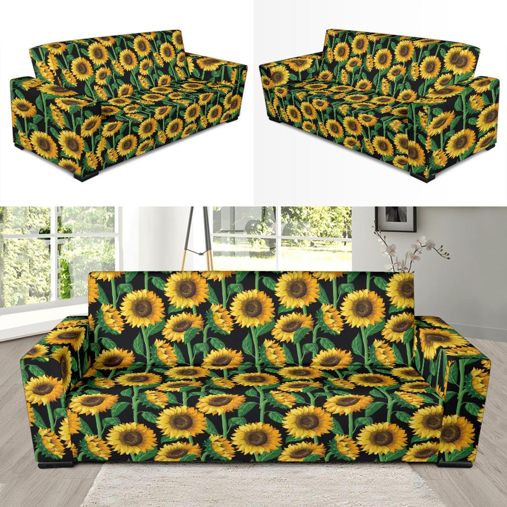 Sunflower Realistic Print Pattern Sofa Slipcover-JTAMIGO.COM