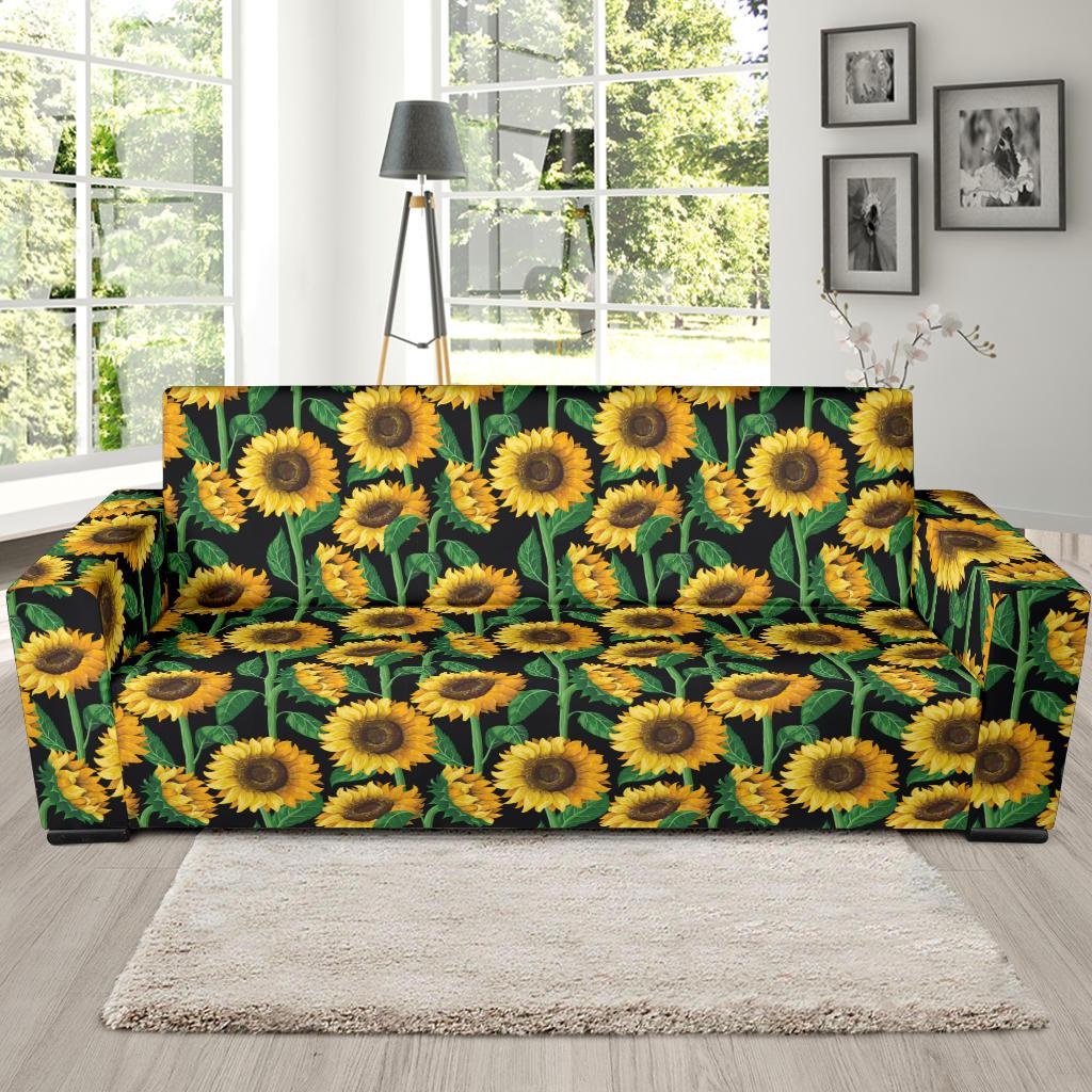 Sunflower Realistic Print Pattern Sofa Slipcover-JTAMIGO.COM