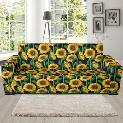 Sunflower Realistic Print Pattern Sofa Slipcover-JTAMIGO.COM