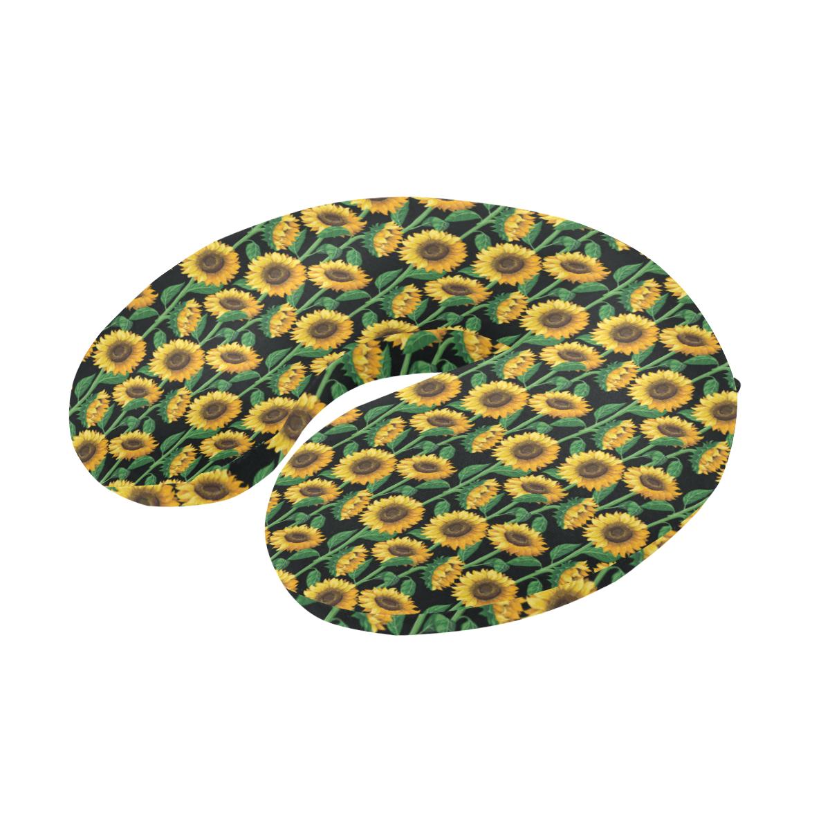 Sunflower Realistic Print Pattern U-Shaped Travel Neck Pillow-JTAMIGO.COM