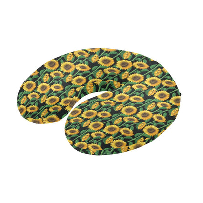 Sunflower Realistic Print Pattern U-Shaped Travel Neck Pillow-JTAMIGO.COM