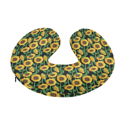 Sunflower Realistic Print Pattern U-Shaped Travel Neck Pillow-JTAMIGO.COM