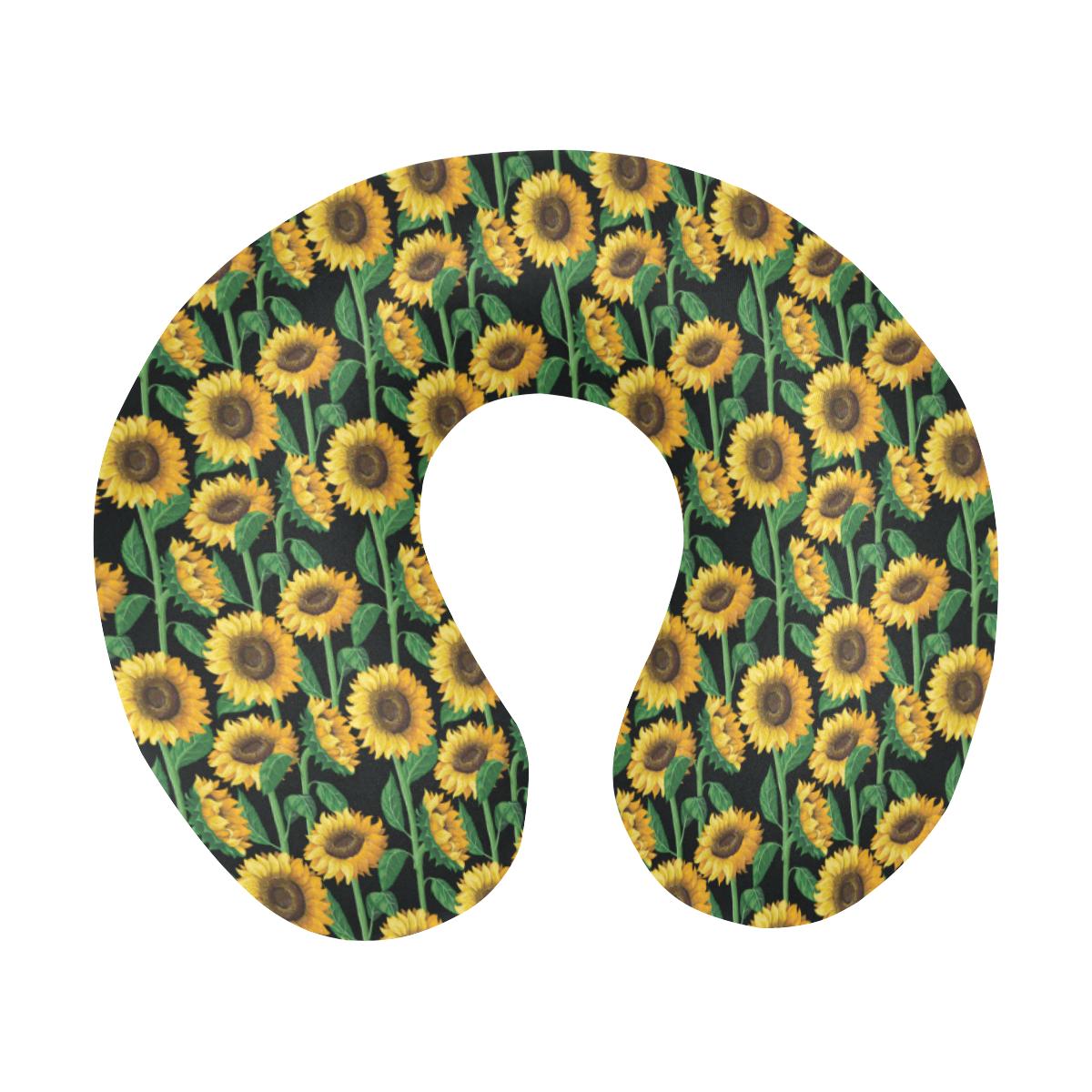 Sunflower Realistic Print Pattern U-Shaped Travel Neck Pillow-JTAMIGO.COM