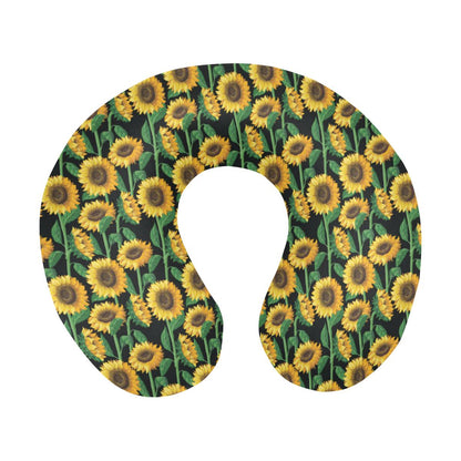 Sunflower Realistic Print Pattern U-Shaped Travel Neck Pillow-JTAMIGO.COM
