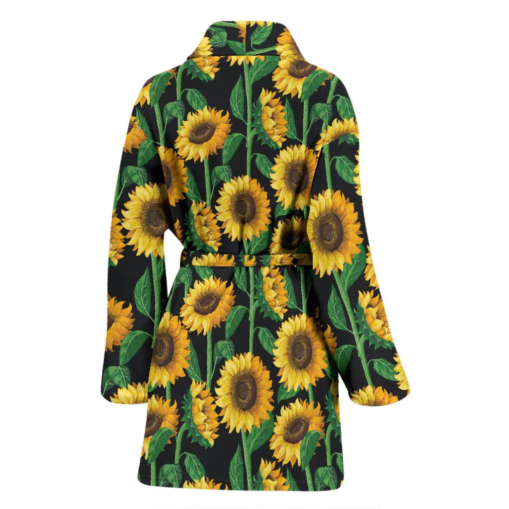 Sunflower Realistic Print Pattern Women Bath Robe-JTAMIGO.COM