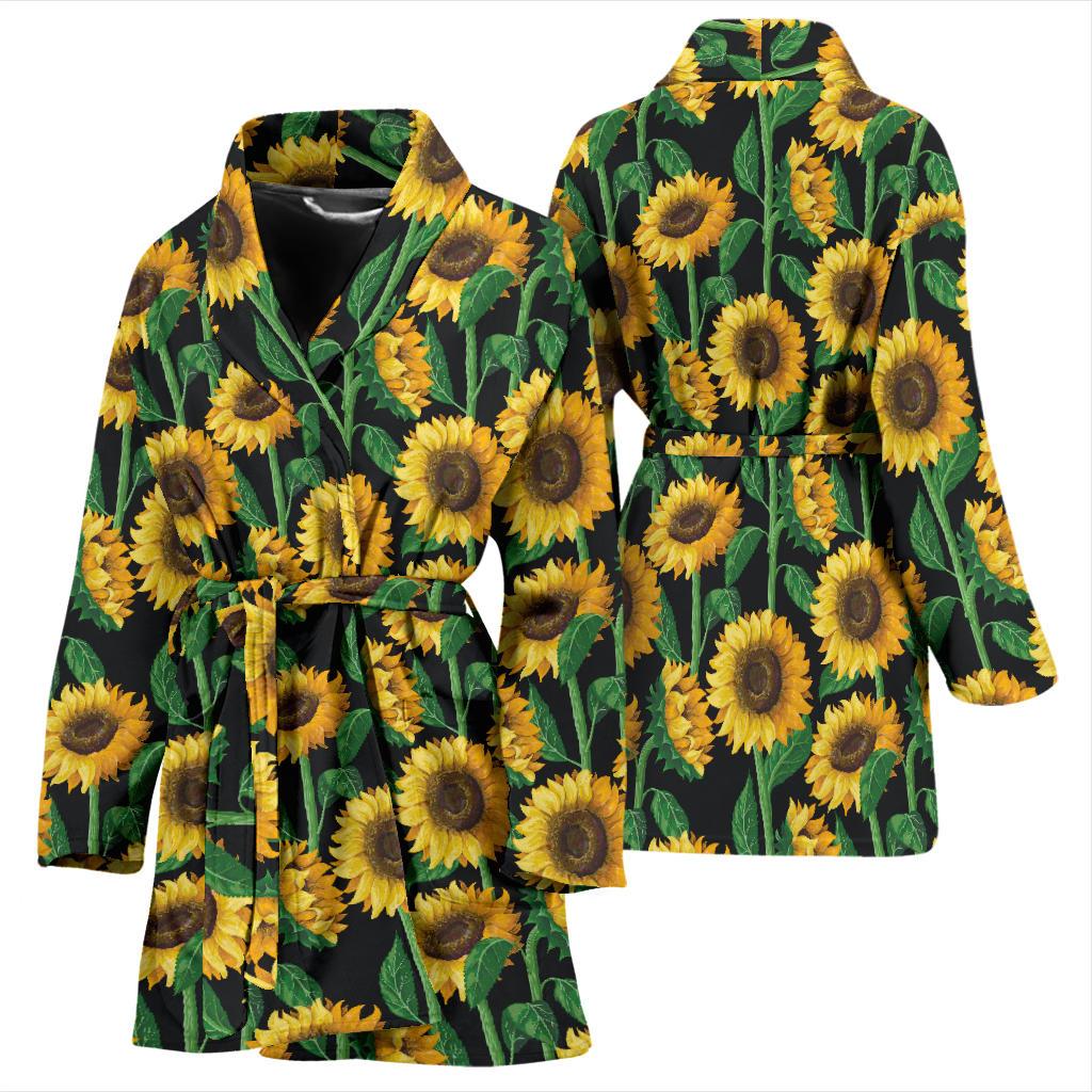Sunflower Realistic Print Pattern Women Bath Robe-JTAMIGO.COM