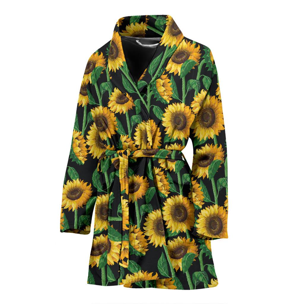 Sunflower Realistic Print Pattern Women Bath Robe-JTAMIGO.COM