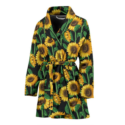 Sunflower Realistic Print Pattern Women Bath Robe-JTAMIGO.COM