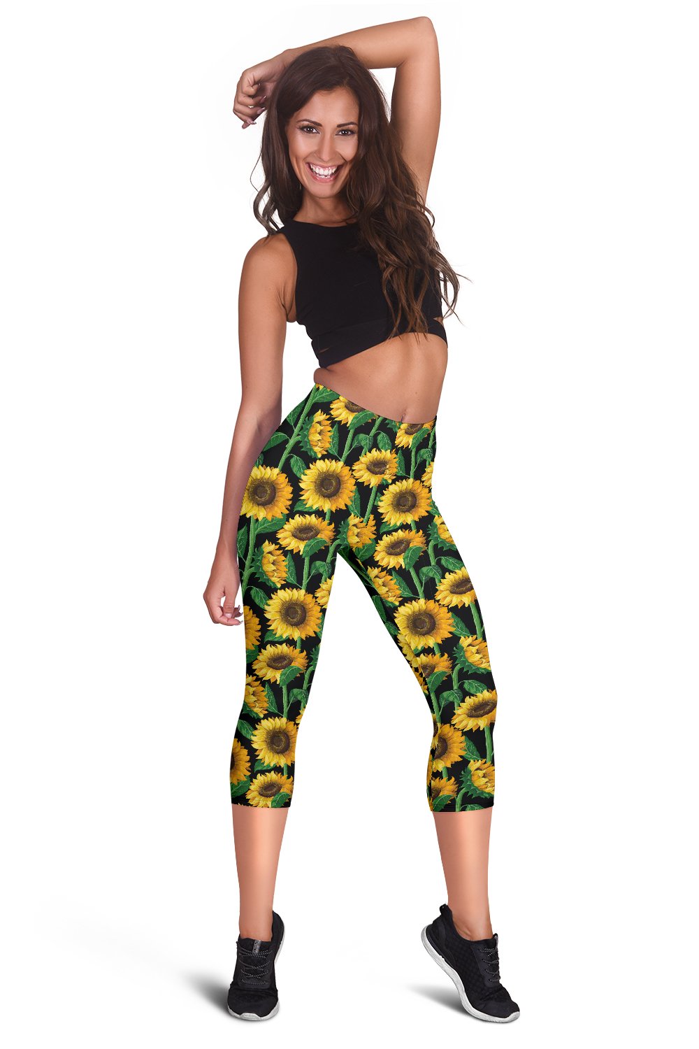 Sunflower Realistic Print Pattern Women Capris