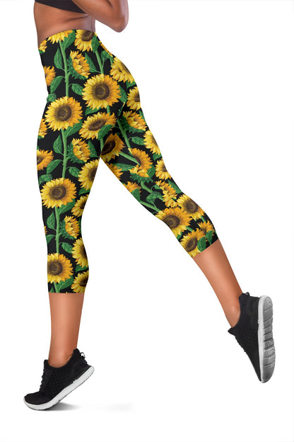 Sunflower Realistic Print Pattern Women Capris