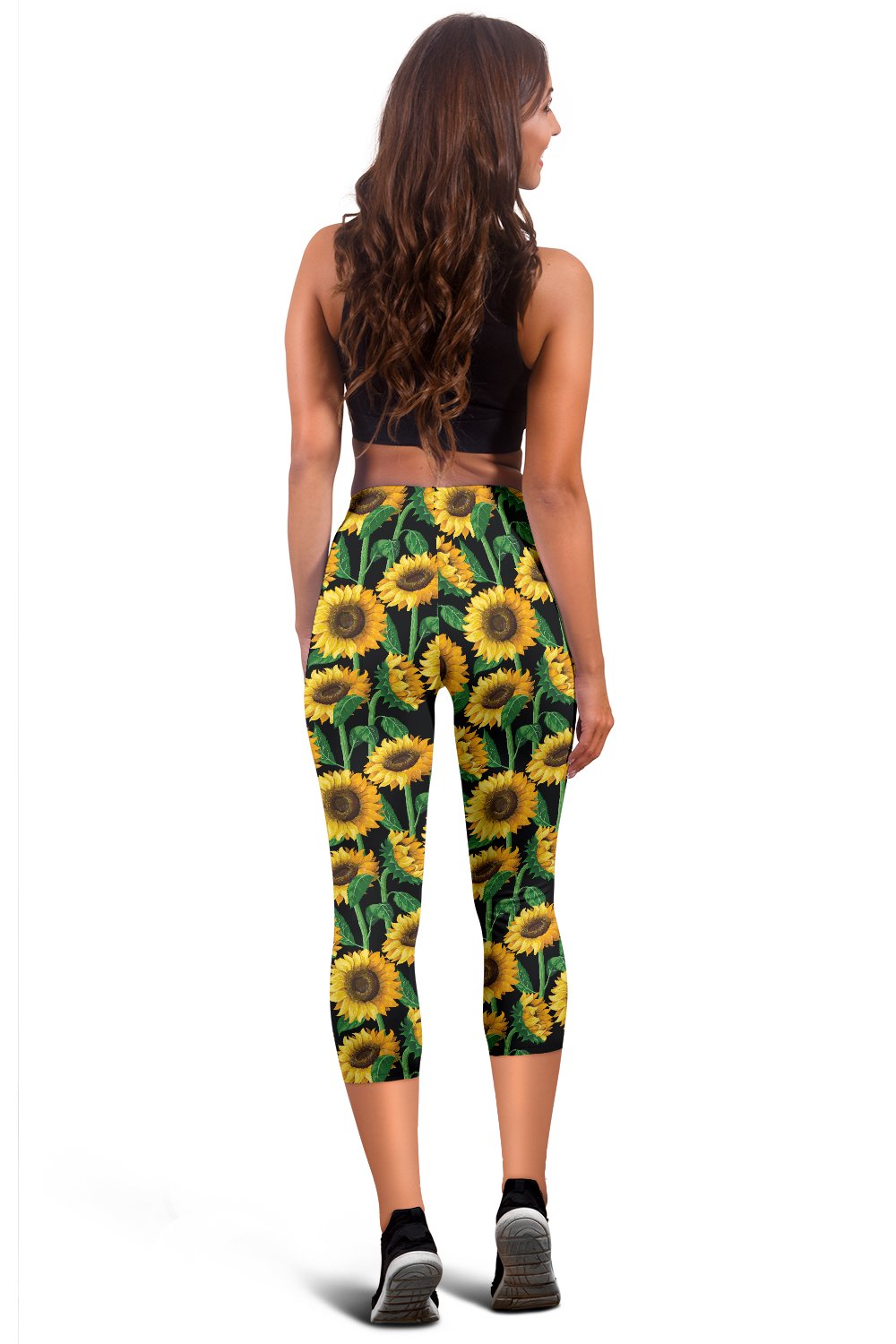 Sunflower Realistic Print Pattern Women Capris