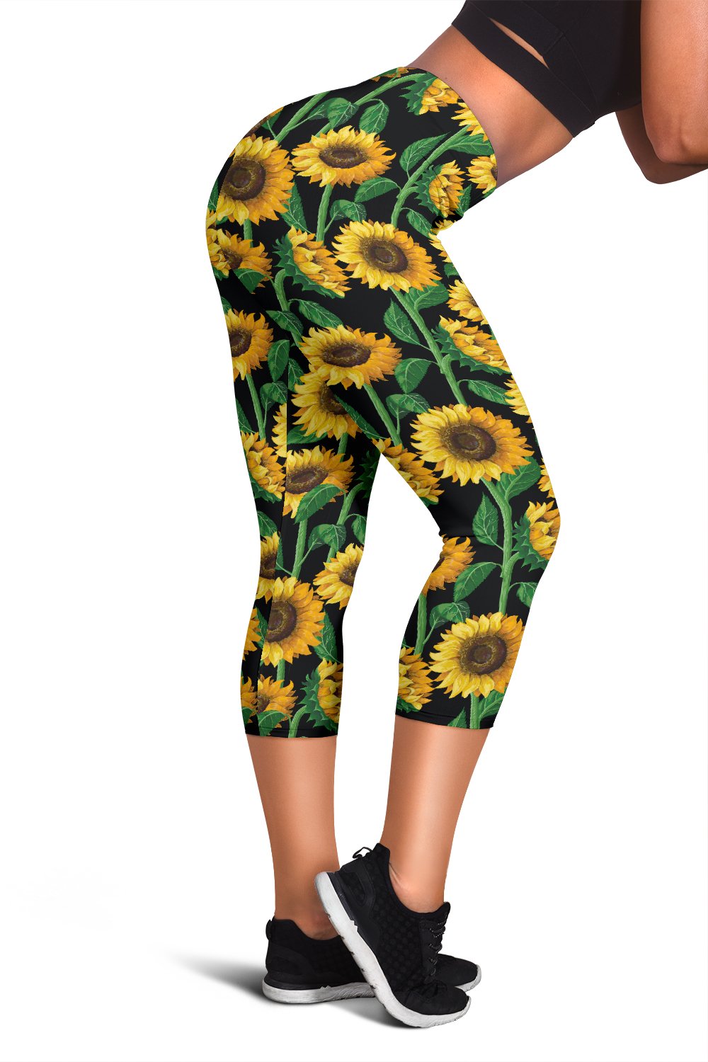 Sunflower Realistic Print Pattern Women Capris