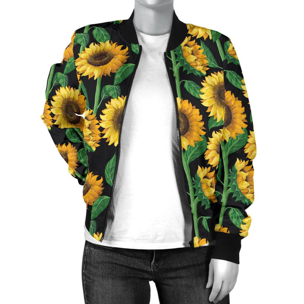Sunflower Realistic Print Pattern Women Casual Bomber Jacket