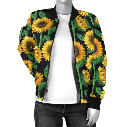 Sunflower Realistic Print Pattern Women Casual Bomber Jacket