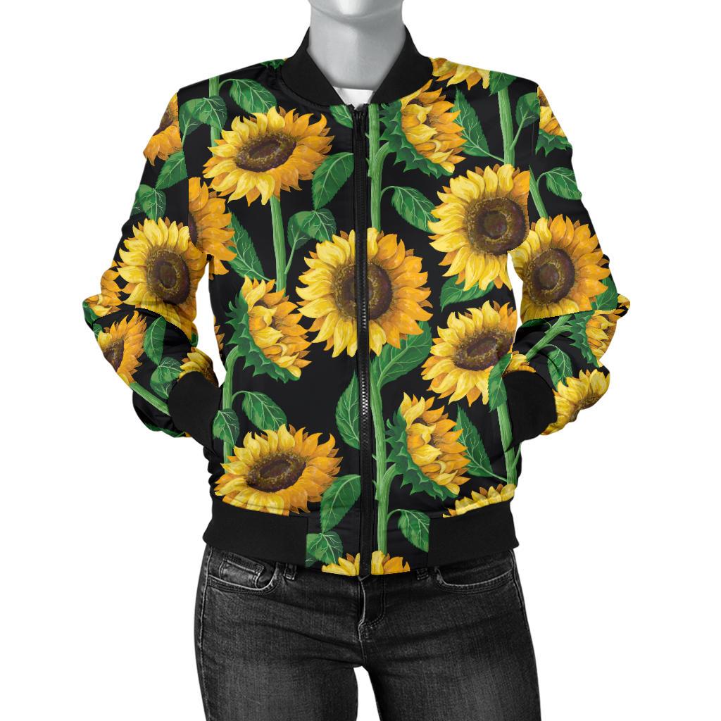 Sunflower Realistic Print Pattern Women Casual Bomber Jacket