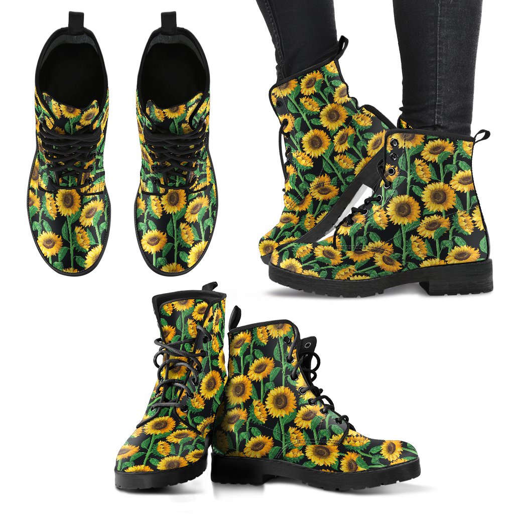 Sunflower Realistic Print Pattern Women Leather Boots-JTAMIGO.COM