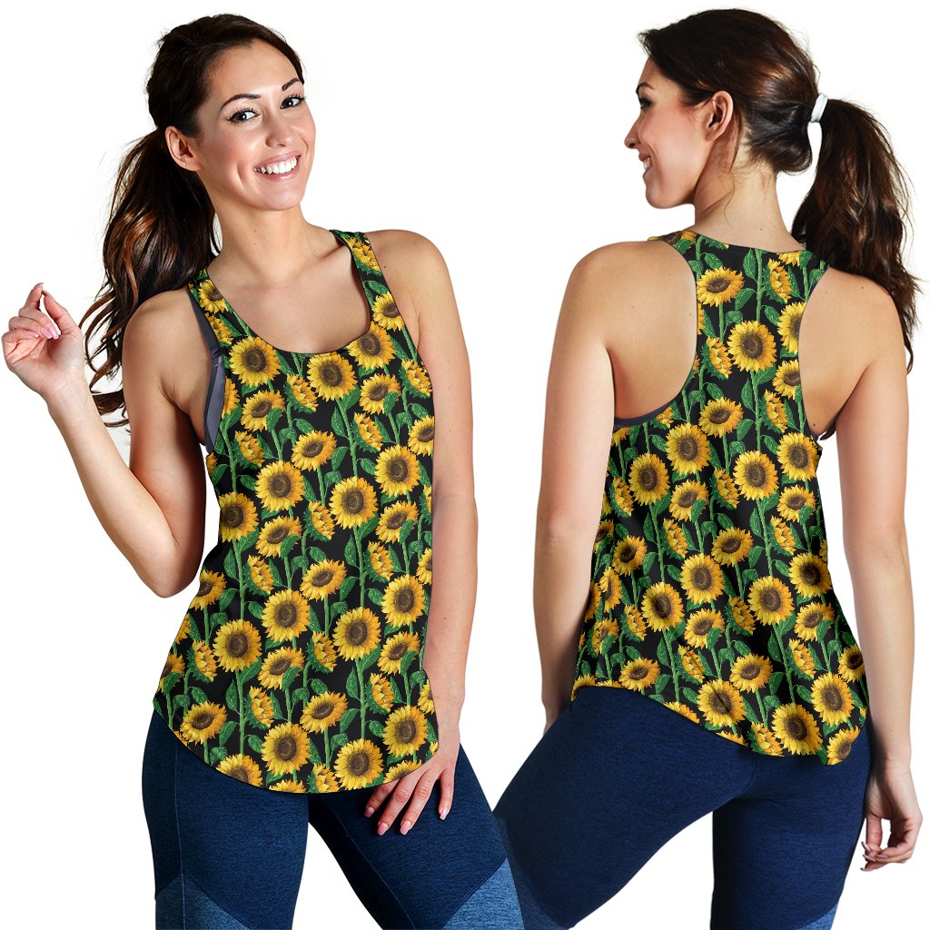 Sunflower Realistic Print Pattern Women Racerback Tank Top