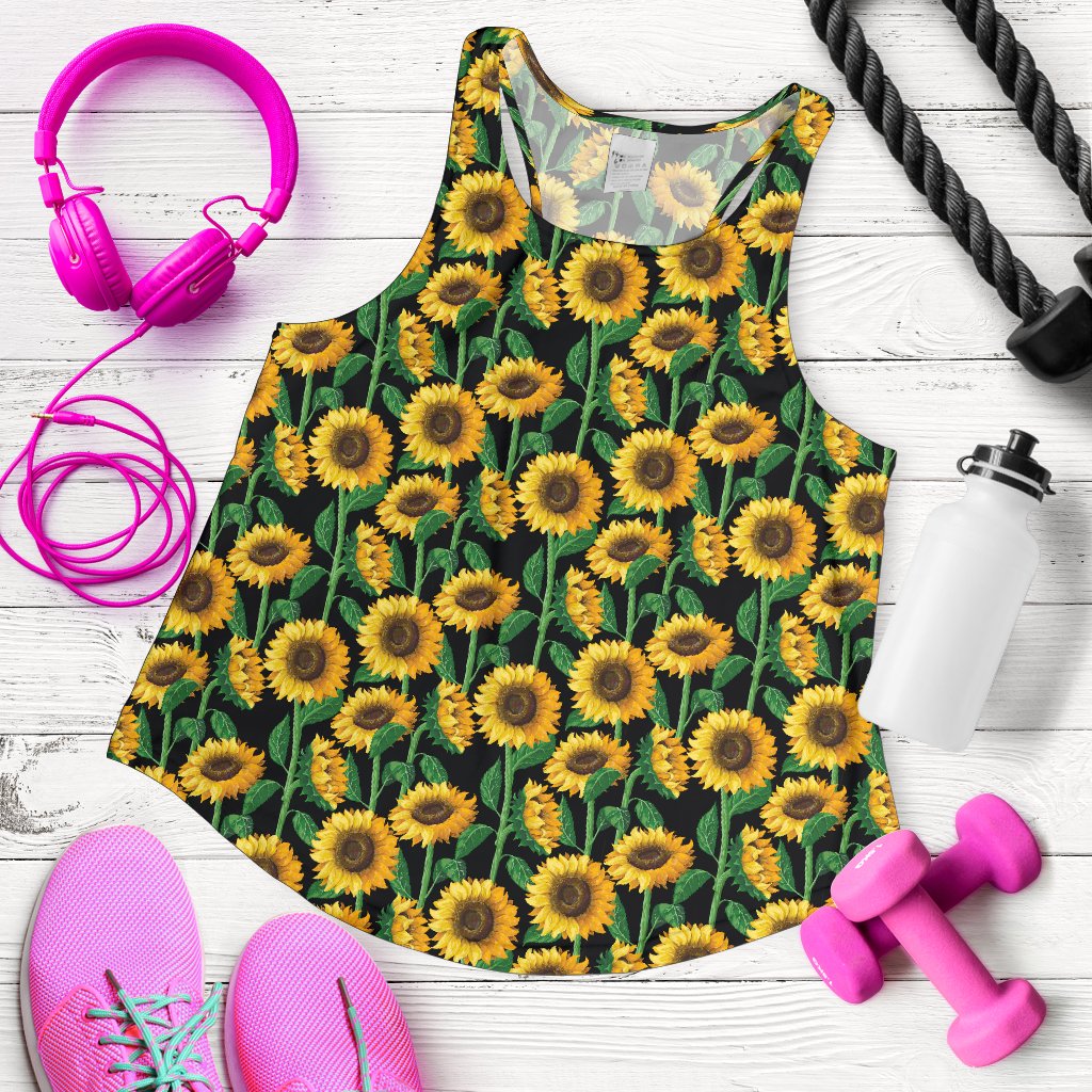 Sunflower Realistic Print Pattern Women Racerback Tank Top
