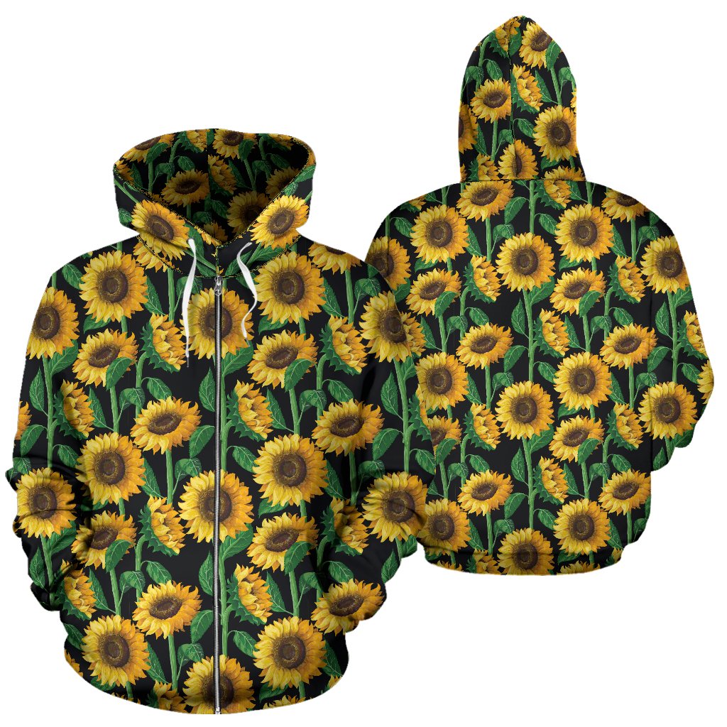 Sunflower Realistic Print Pattern Zip Up Hoodie