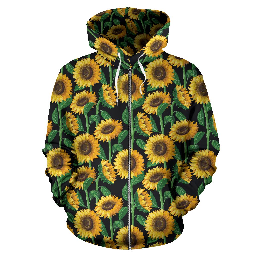 Sunflower Realistic Print Pattern Zip Up Hoodie