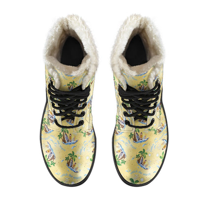 Surf Catch the Wave Design Faux Fur Leather Boots-JTAMIGO.COM