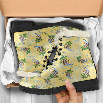 Surf Catch the Wave Design Faux Fur Leather Boots-JTAMIGO.COM