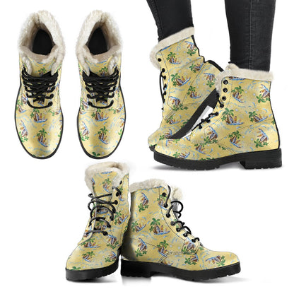 Surf Catch the Wave Design Faux Fur Leather Boots-JTAMIGO.COM