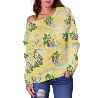 Surf Catch the Wave Design Off Shoulder Sweatshirt