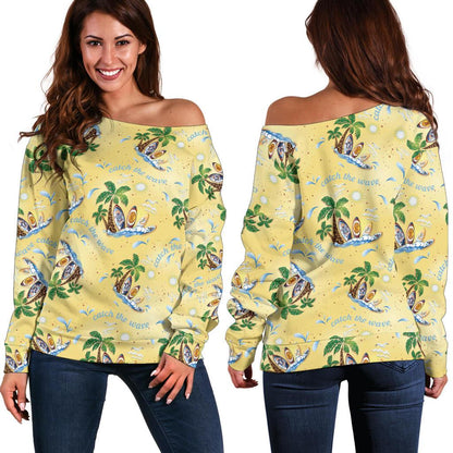 Surf Catch the Wave Design Off Shoulder Sweatshirt