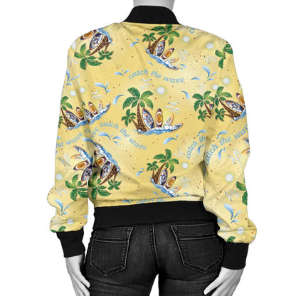 Surf Catch The Wave Design Women Casual Bomber Jacket