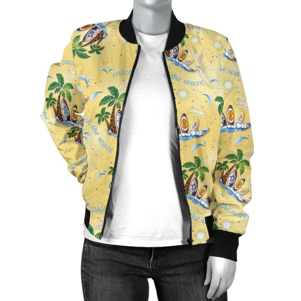 Surf Catch The Wave Design Women Casual Bomber Jacket