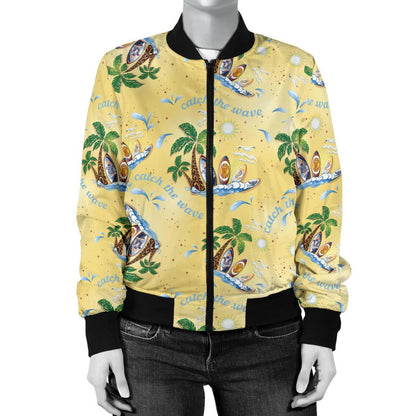 Surf Catch The Wave Design Women Casual Bomber Jacket