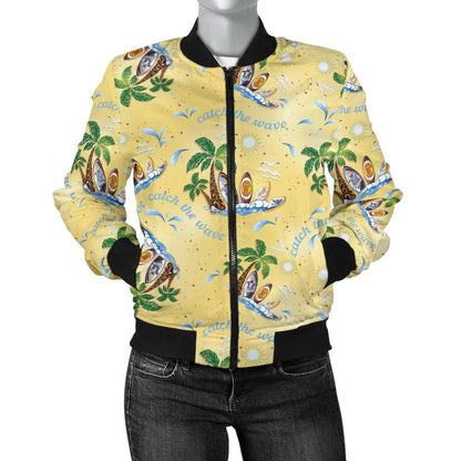 Surf Catch The Wave Design Women Casual Bomber Jacket