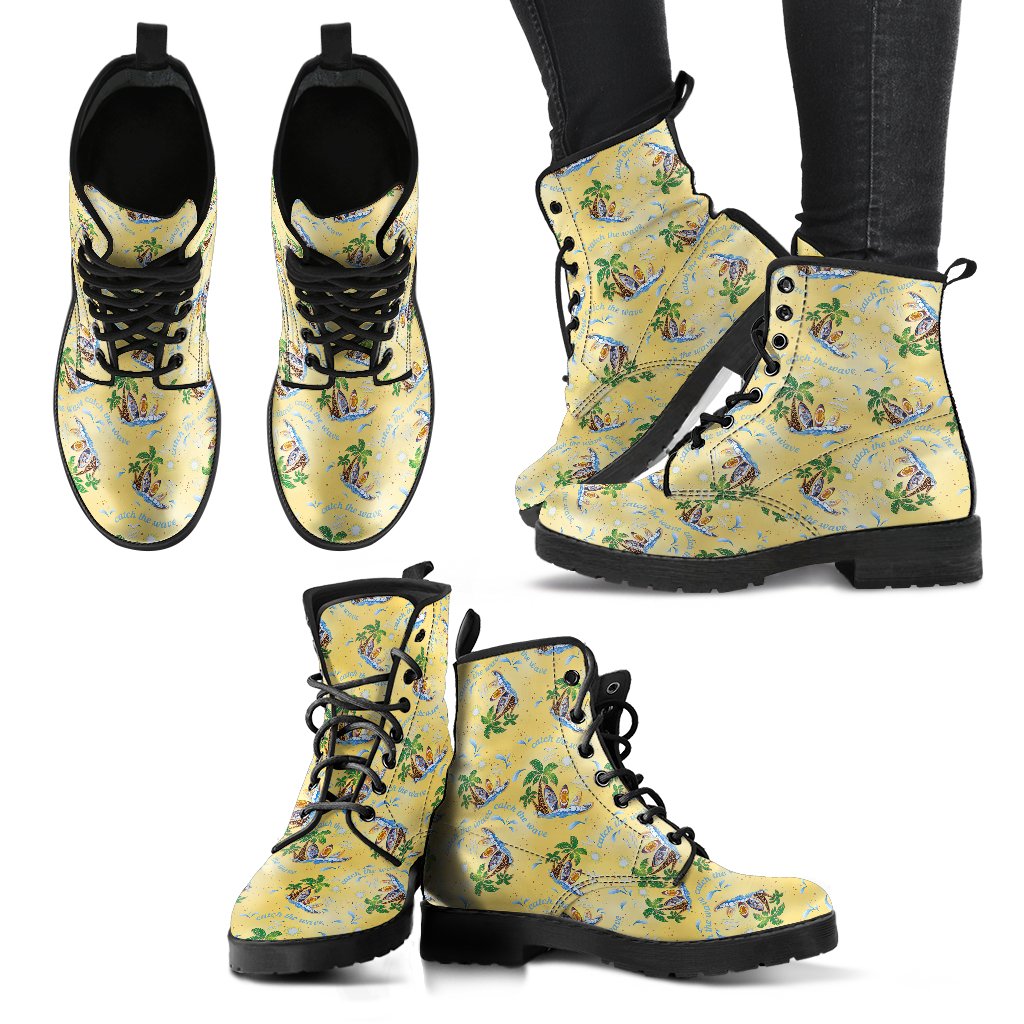 Surf Catch the Wave Design Women Leather Boots-JTAMIGO.COM