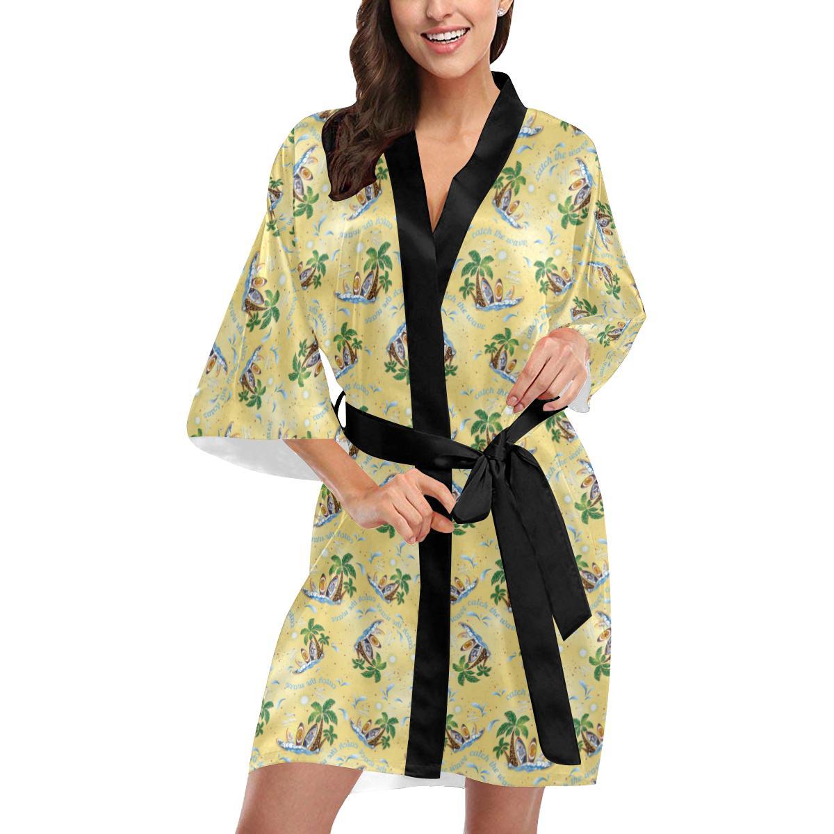 Surf Catch the Wave Design Women Short Kimono Robe