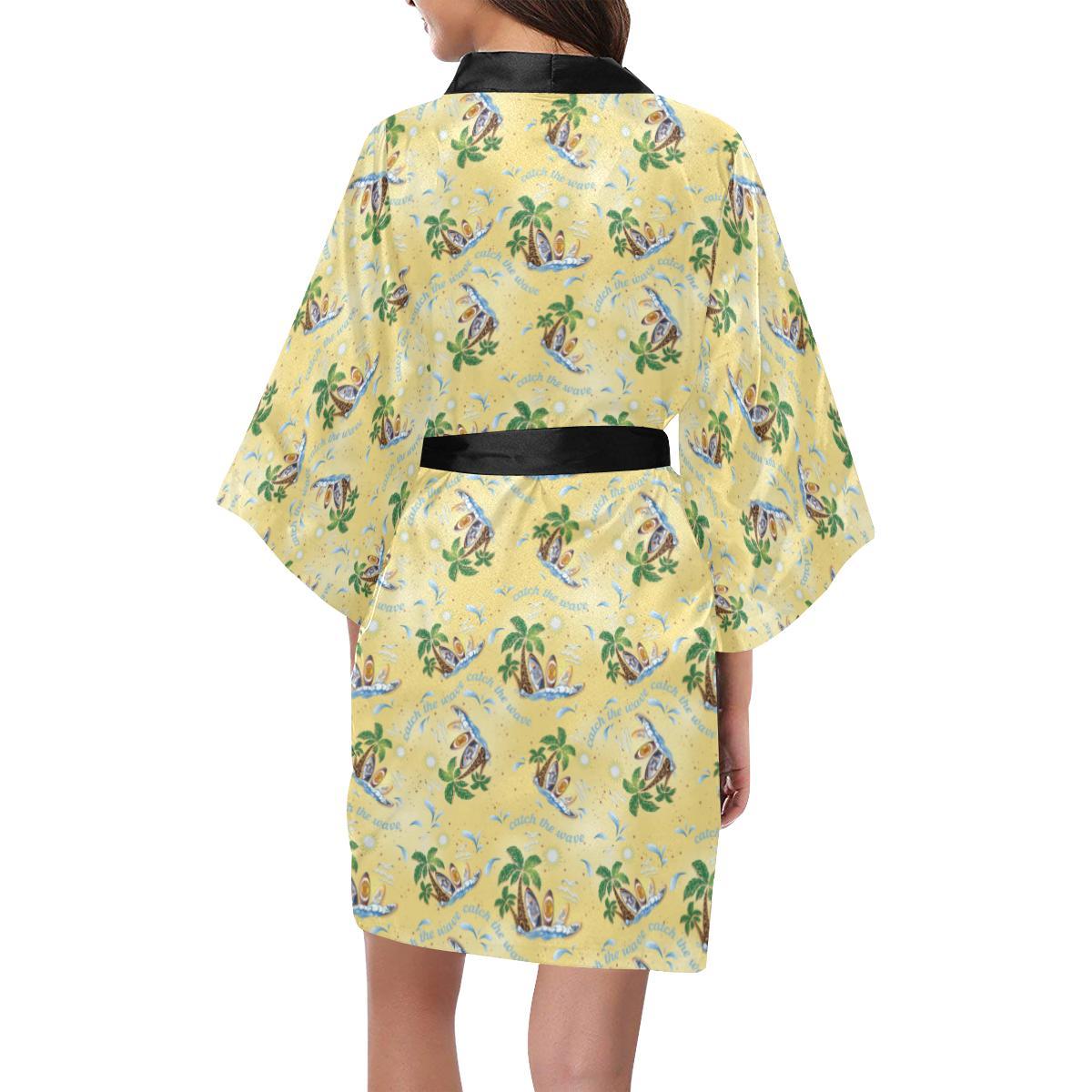 Surf Catch the Wave Design Women Short Kimono Robe