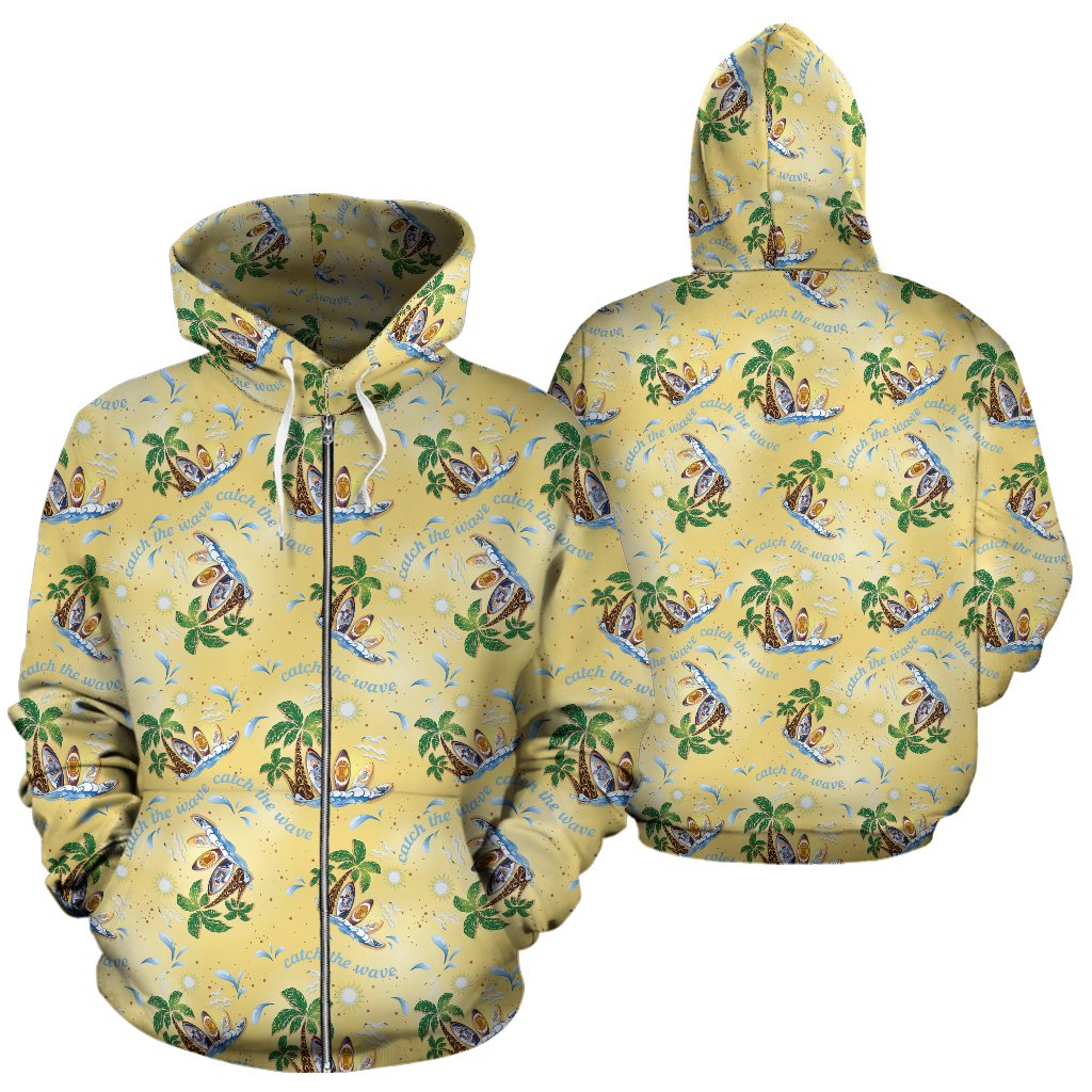 Surf Catch the Wave Design Zip Up Hoodie