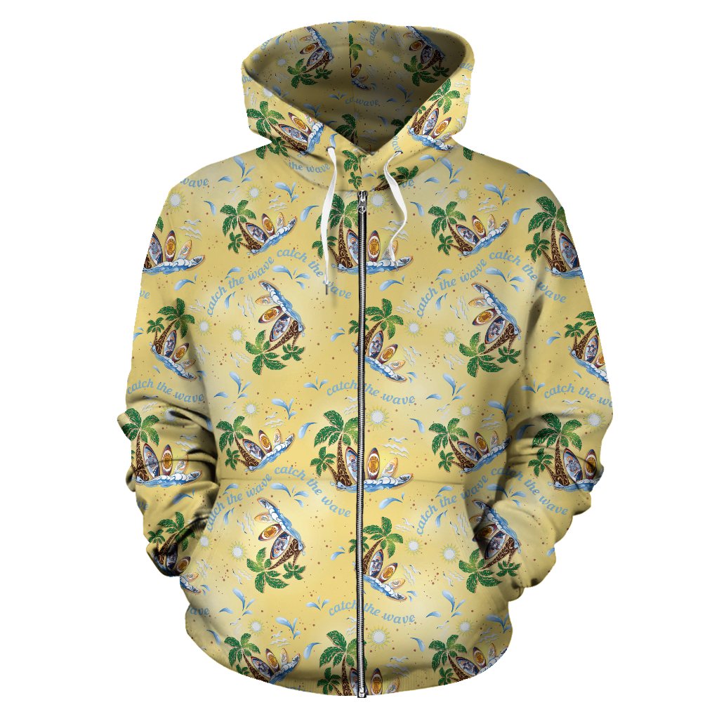 Surf Catch the Wave Design Zip Up Hoodie