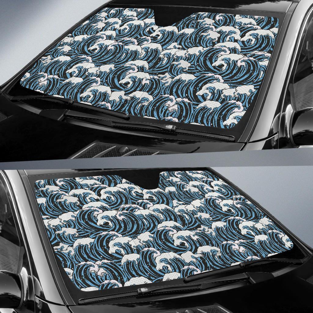 Surf Wave Pattern Print Car Sun Shade For Windshield