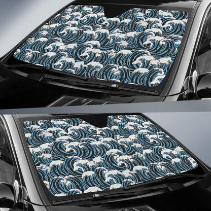 Surf Wave Pattern Print Car Sun Shade For Windshield