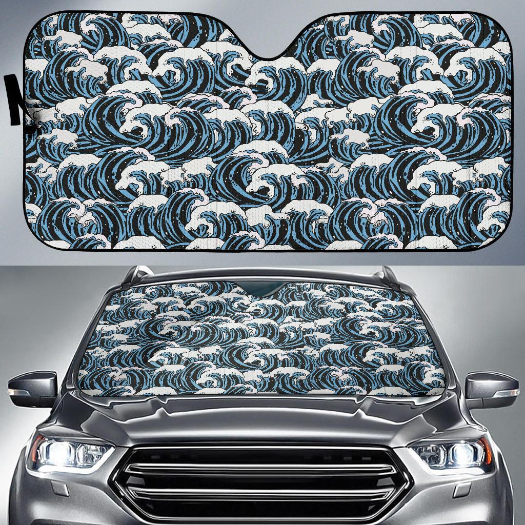 Surf Wave Pattern Print Car Sun Shade For Windshield
