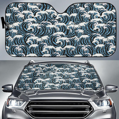 Surf Wave Pattern Print Car Sun Shade For Windshield