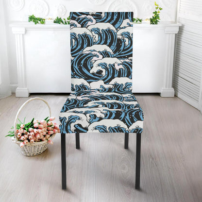 Surf Wave Pattern Print Dining Chair Slipcover-JTAMIGO.COM