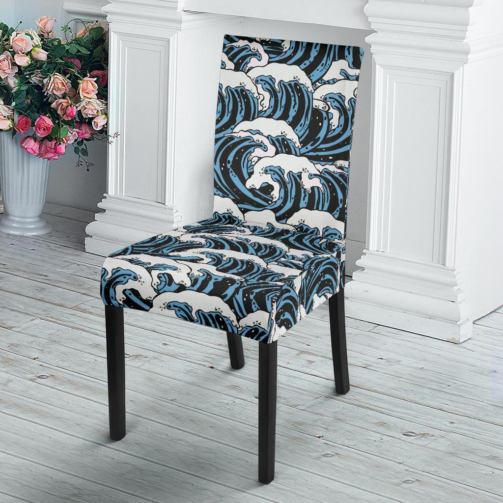 Surf Wave Pattern Print Dining Chair Slipcover-JTAMIGO.COM