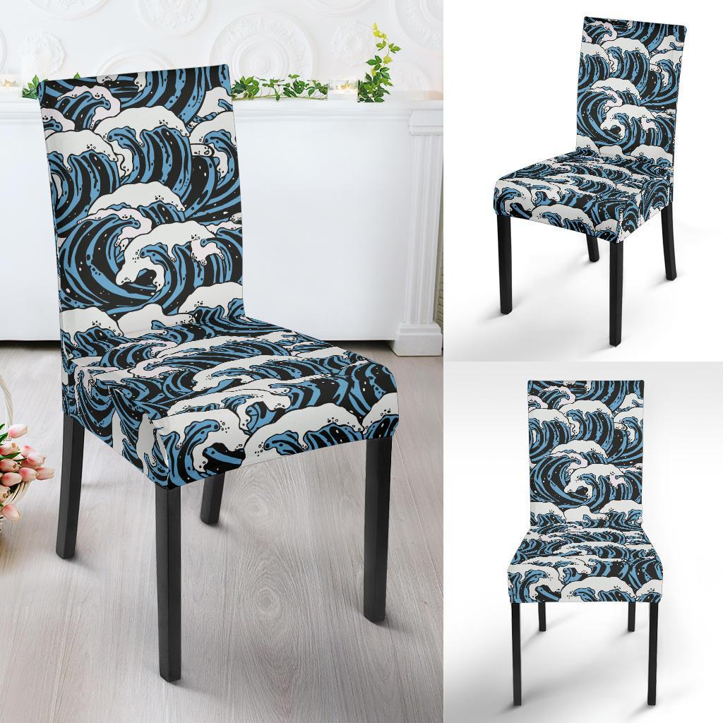 Surf Wave Pattern Print Dining Chair Slipcover-JTAMIGO.COM