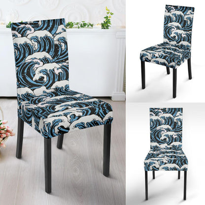 Surf Wave Pattern Print Dining Chair Slipcover-JTAMIGO.COM
